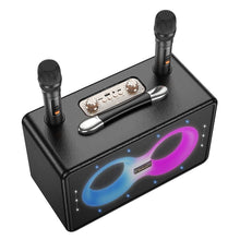 Заредете изображение във визуализатора на галерията – HOCO karaoke set wireless speaker + 2 x wireless microphones LED 40W HA8 black
