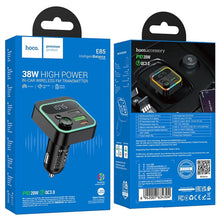 Заредете изображение във визуализатора на галерията – HOCO car transmitter bluetooth FM 2 x USB A + Type C PD QC3.0 20W E85 black
