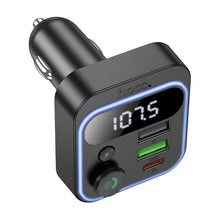 Заредете изображение във визуализатора на галерията – HOCO car transmitter bluetooth FM 2 x USB A + Type C PD QC3.0 20W E85 black
