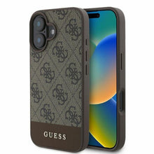 Заредете изображение във визуализатора на галерията – Оригинален гръб GUESS за IPHONE 16 GUHCP16SG4GLBR (PC/TPU 4G PU Bottom Stripe) кафяв
