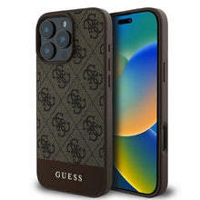 Заредете изображение във визуализатора на галерията – Оригинален гръб GUESS за IPHONE 16 Pro GUHCP16LG4GLBR (PC/TPU 4G PU Bottom Stripe) кафяв
