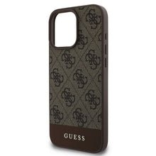 Заредете изображение във визуализатора на галерията – Оригинален гръб GUESS за IPHONE 16 Pro Max GUHCP16XG4GLBR (PC/TPU 4G PU Bottom Stripe) кафяв
