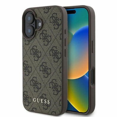 Оригинален гръб GUESS за IPHONE 16 GUHCP16SG4GFBR (PU 4G Classic) кафяв