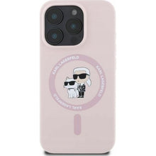 Заредете изображение във визуализатора на галерията – Оригинален гръб KARL LAGERFELD за IPHONE 16 compatible with MagSafe KLHMP16SSCMKCRHP (Silicone KC Body Ring) розов
