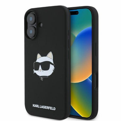 Оригинален гръб KARL LAGERFELD за IPHONE 16 compatible with MagSafe KLHMP16SSCHPPLK (Sil Choupette Head Print) черен