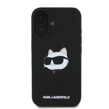 Заредете изображение във визуализатора на галерията – Оригинален гръб KARL LAGERFELD за IPHONE 16 compatible with MagSafe KLHMP16SSCHPPLK (Sil Choupette Head Print) черен
