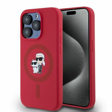 Оригинален гръб KARL LAGERFELD за IPHONE 15 Pro compatible with MagSafe KLHMP15LSCMKCRHR (Silicone KC Body Ring) червен