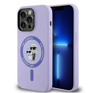 Оригинален гръб KARL LAGERFELD за IPHONE 14 Pro compatible with MagSafe KLHMP14LSCMKCRHU (Silicone KC Body Ring) лилав