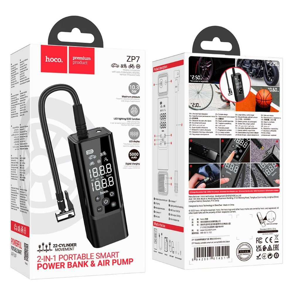 Hoco Pomp HOCO wirless portable air pump 5000mAh ZP7 black – TopMag