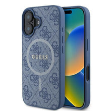Заредете изображение във визуализатора на галерията – Оригинален гръб GUESS за IPHONE 16 compatible with MagSafe GUHMP16SG4GFRB (PU 4G Ring Classic Logo) син

