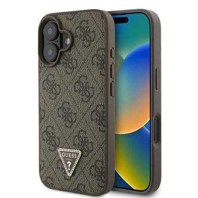 Оригинален гръб GUESS за IPHONE 16 Plus GUHCP16MP4TDPW (PU Leather 4G Triangle Strass) кафяв