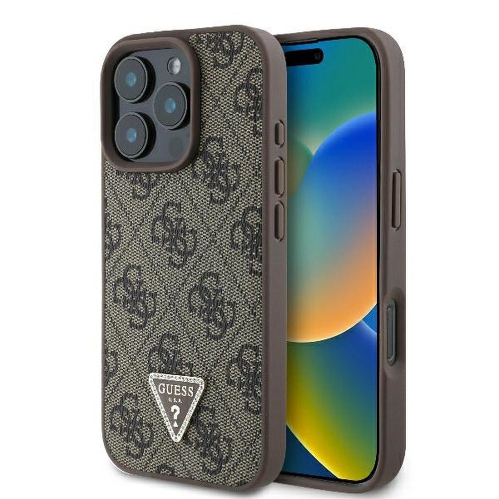 Оригинален гръб GUESS за IPHONE 16 Pro Max GUHCP16XP4TDPW (PU Leather 4G Triangle Strass) кафяв