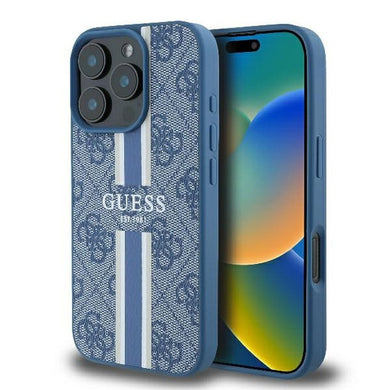 Оригинален гръб GUESS за IPHONE 16 Pro compatible MagSafe GUHMP16LP4RPSB (4G Printed Stripes) син