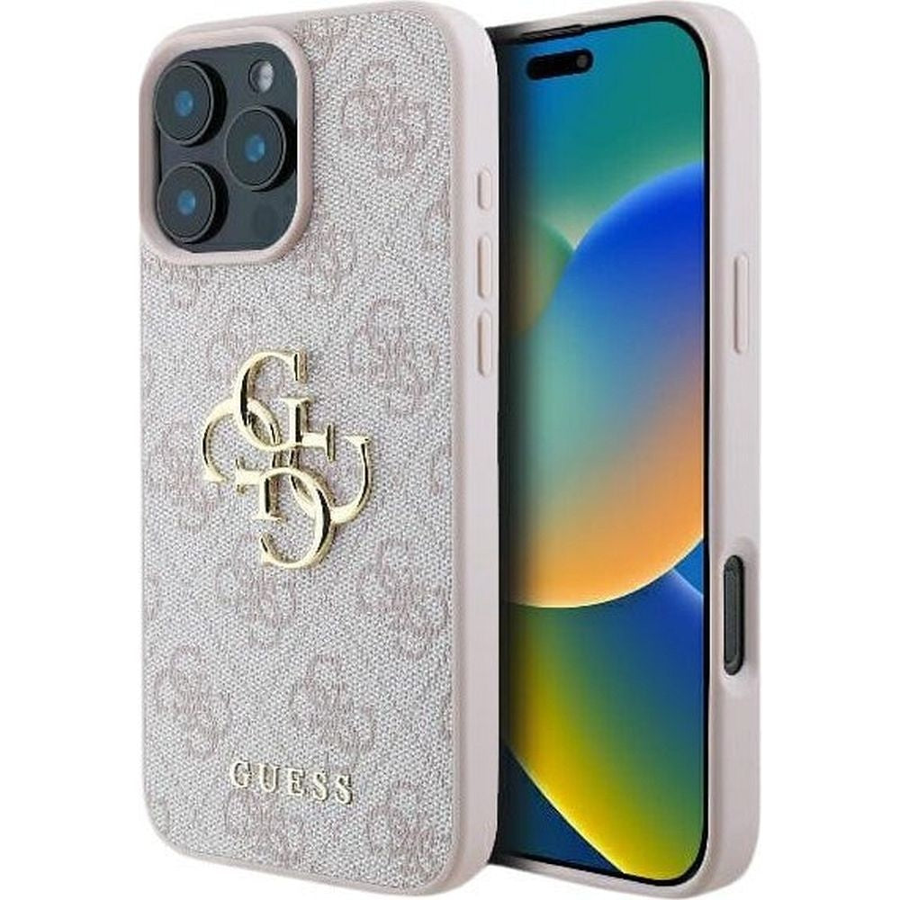 Оригинален гръб GUESS за IPHONE 16 GUHCP16S4GMGPI (4G PU Big Logo) розов