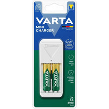 Заредете изображение във визуализатора на галерията – VARTA MINI ЗАРЯДНО 57656 + 2 x акумулаторна батерия R6 (AA) 2100 mAh
