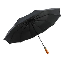 Заредете изображение във визуализатора на галерията – Automatic foldable umbrella with wood handle 10-ribs XXL 115 cm black

