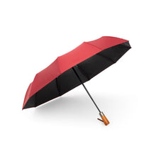 Заредете изображение във визуализатора на галерията – Automatic foldable umbrella with wood handle 10-ribs XXL 115 cm wine red
