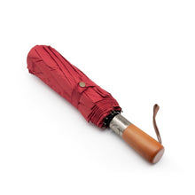 Заредете изображение във визуализатора на галерията – Automatic foldable umbrella with wood handle 10-ribs XXL 115 cm wine red
