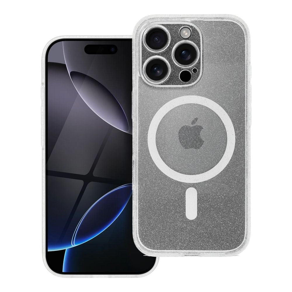 Гръб CLEAR MAG COVER със защита за камерите и MagSafe за IPHONE 15 прозрачен glitter