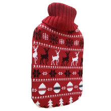 Заредете изображение във визуализатора на галерията – Rubber hot water bottle in a cover "Christmas sweater" pattern 2L RC-K-298 red
