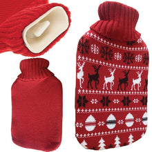 Заредете изображение във визуализатора на галерията – Rubber hot water bottle in a cover "Christmas sweater" pattern 2L RC-K-298 red
