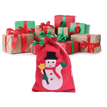 Заредете изображение във визуализатора на галерията – Gift bag under the Christmas tree with a snowman RC-K-279 red
