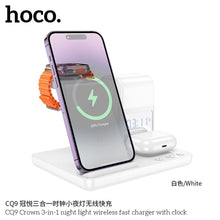 Заредете изображение във визуализатора на галерията – HOCO wireless charger compatible with iWatch with clock 2A 15W CQ9 white
