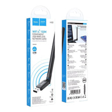 Заредете изображение във визуализатора на галерията – HOCO wireless network card with external antena USB Wifi4 HI32 black
