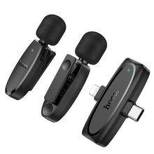 Заредете изображение във визуализатора на галерията – HOCO 2 x lavalier wireless microphone Lightning / Type C L15 black
