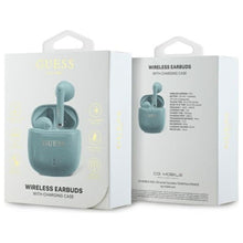 Заредете изображение във визуализатора на галерията – GUESS wireless earphones bluetooth TWS GUTWSJ14ESGQ (Printed Classic Logo) turquoise
