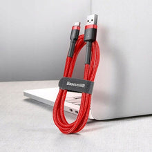 Заредете изображение във визуализатора на галерията – Baseus Cafule Cable Durable Nylon Braided Wire USB / USB-C QC3.0 3A 0,5M red (CATKLF-A09)
