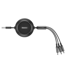 Заредете изображение във визуализатора на галерията – Baseus Golden Loop retractable 3in1 USB cable - micro USB / Lightning / USB-C 3.5A 35cm - 120cm black (CAMLT-JH01)
