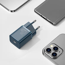 Заредете изображение във визуализатора на галерията – Baseus Super Si 1C fast wall charger USB Type C 20 W Power Delivery + USB Type C - Lightning cable 1m blue (TZCCSUP-B03)
