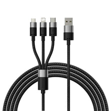 Заредете изображение във визуализатора на галерията – 3in1 USB - micro USB / Lightning / USB C 3.5A 1.2m cable Baseus StarSpeed - black
