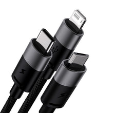 Заредете изображение във визуализатора на галерията – 3in1 USB - micro USB / Lightning / USB C 3.5A 1.2m cable Baseus StarSpeed - black
