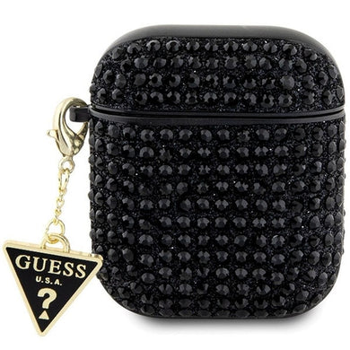 Оригинален гръб GUESS за APPLE AirPods 1/2 GUA2HDGTPK (Rhinestone Triangle Charm) черен