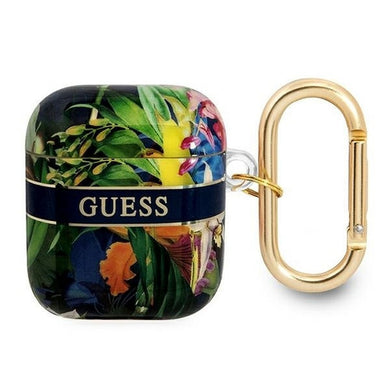 Оригинален гръб GUESS за APPLE AirPods 1/2 GUA2HHFLB (Flower Strap Collection) син