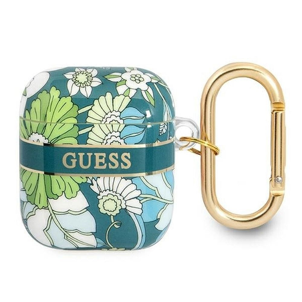 Оригинален гръб GUESS за APPLE AirPods 1/2 GUA2HHFLN (Flower Strap Collection) зелен