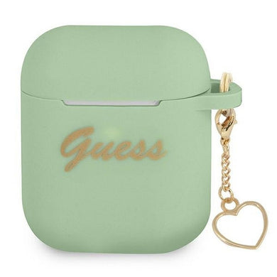 Оригинален гръб GUESS за APPLE AirPods 1/2 GUA2LSCHSN (Silicone Charm Heart Collection) зелен