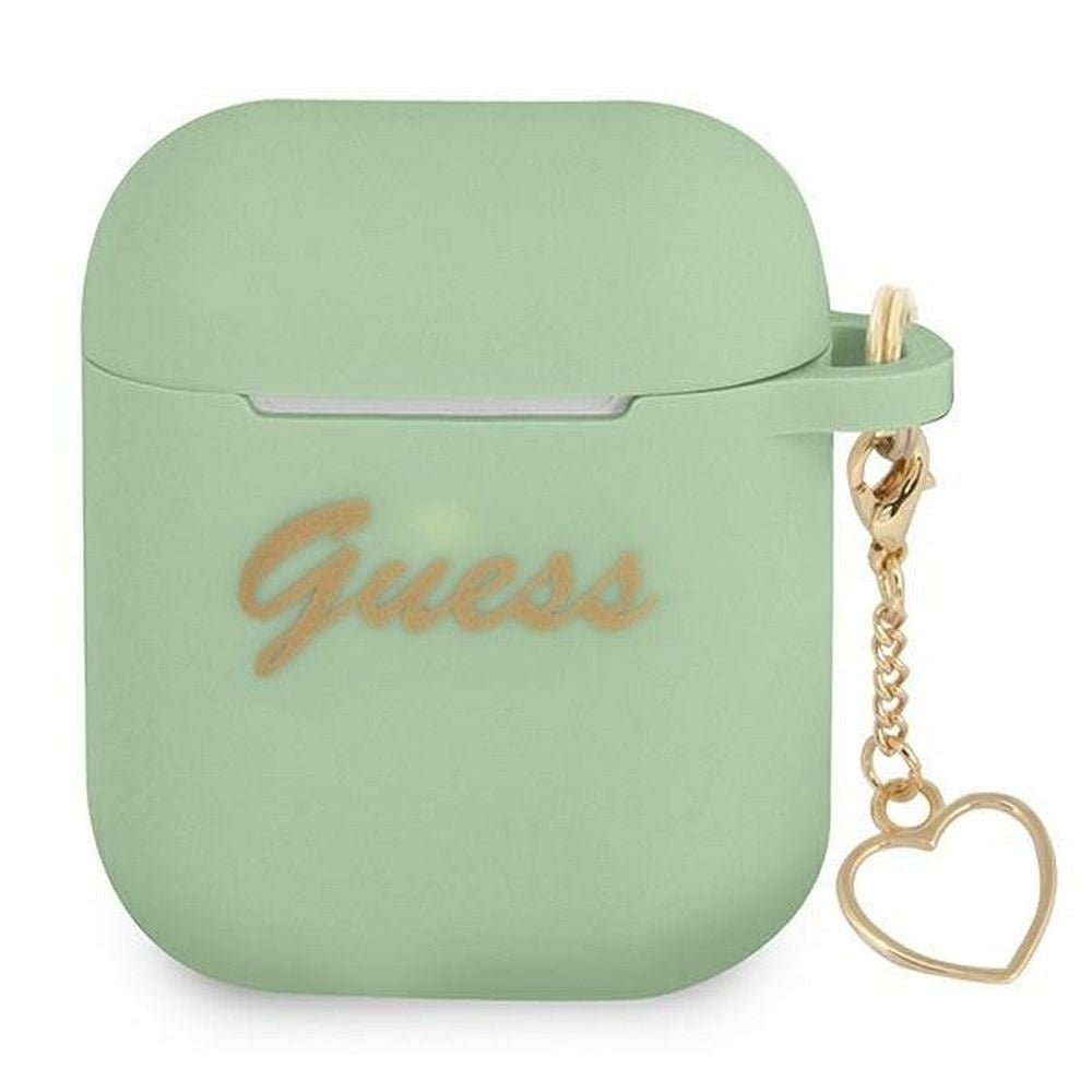 Оригинален гръб GUESS за APPLE AirPods 1/2 GUA2LSCHSN (Silicone Charm Heart Collection) зелен