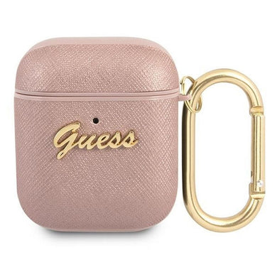 Оригинален гръб GUESS за APPLE AirPods 1/2 GUA2SASMP (Saffiano Script Metal Collection) розов