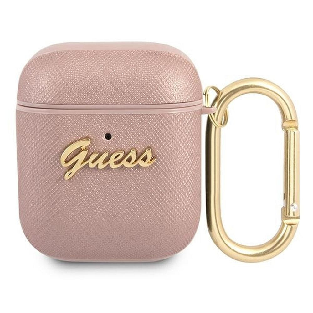 Оригинален гръб GUESS за APPLE AirPods 1/2 GUA2SASMP (Saffiano Script Metal Collection) розов