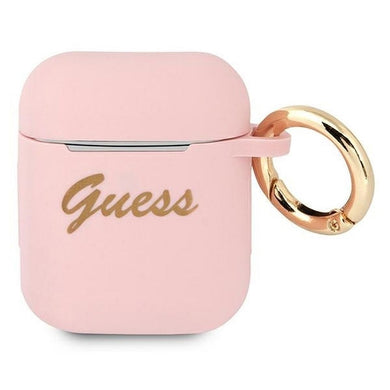 Оригинален гръб GUESS за APPLE AirPods 1/2 GUA2SSSI (Silicone Vintage Script) розов