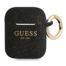 Заредете изображение във визуализатора на галерията – Оригинален гръб GUESS за APPLE AirPods 1/2 GUA2SGGEK (Silicone Glitter) черен
