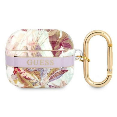 Оригинален гръб GUESS за APPLE AirPods 3 GUA3HHFLU (Flower Strap Collection) лилав