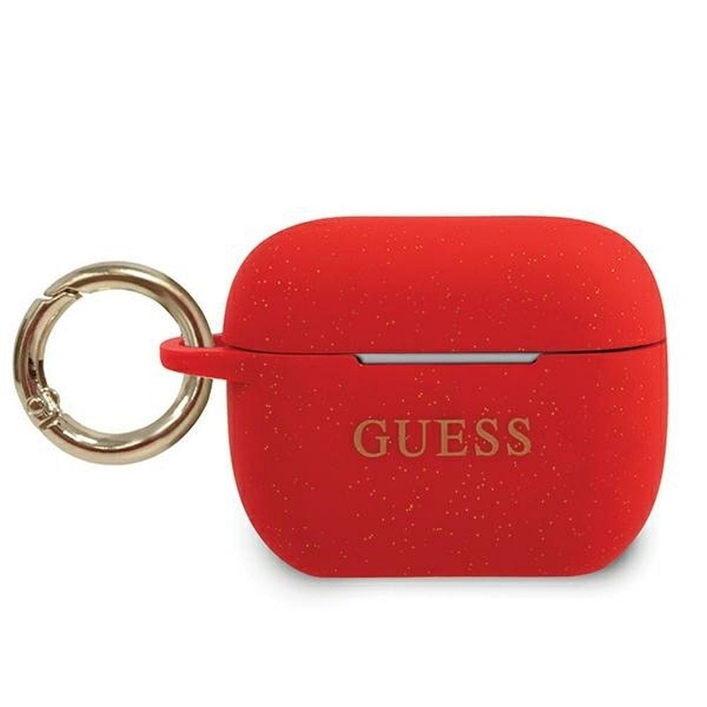 Оригинален гръб GUESS за APPLE AirPods Pro GUACAPSILGLRE (Silicone Glitter) червен