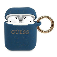 Заредете изображение във визуализатора на галерията – Оригинален гръб GUESS за APPLE AirPods 1/2 GUACCSILGLBL (Silicone Glitter) син
