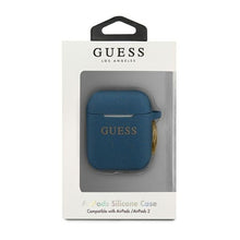 Заредете изображение във визуализатора на галерията – Оригинален гръб GUESS за APPLE AirPods 1/2 GUACCSILGLBL (Silicone Glitter) син
