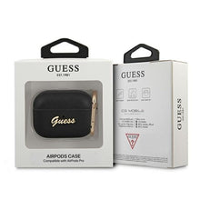 Заредете изображение във визуализатора на галерията – Оригинален гръб GUESS за APPLE AirPods Pro GUAPSASMK (Saffiano Script Metal Collection) черен
