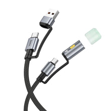 Заредете изображение във визуализатора на галерията – HOCO cable All-in-one USB A / Type C to Type C / LED Light 3A 60W U138 1,2 m black
